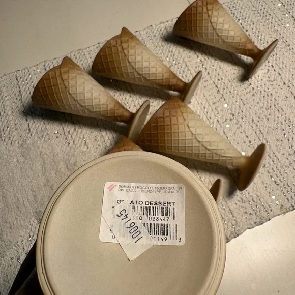 6 Pcs Vintage Bormioli Rocco Gelato Dessert Bowls waffle cones Made in Italy NEW - Picture 5 of 8